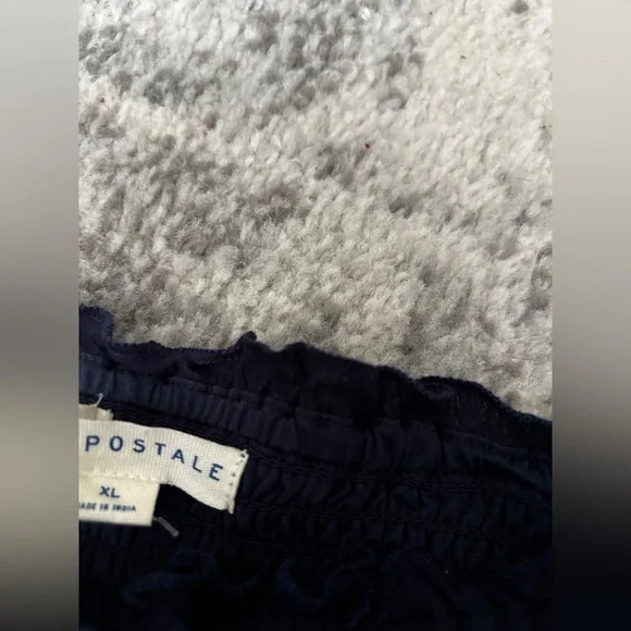 NWT Aeropostale Smocked Off Shoulder Ruffle Mini Skirt Navy Blue Size XL - Picture 4 of 5